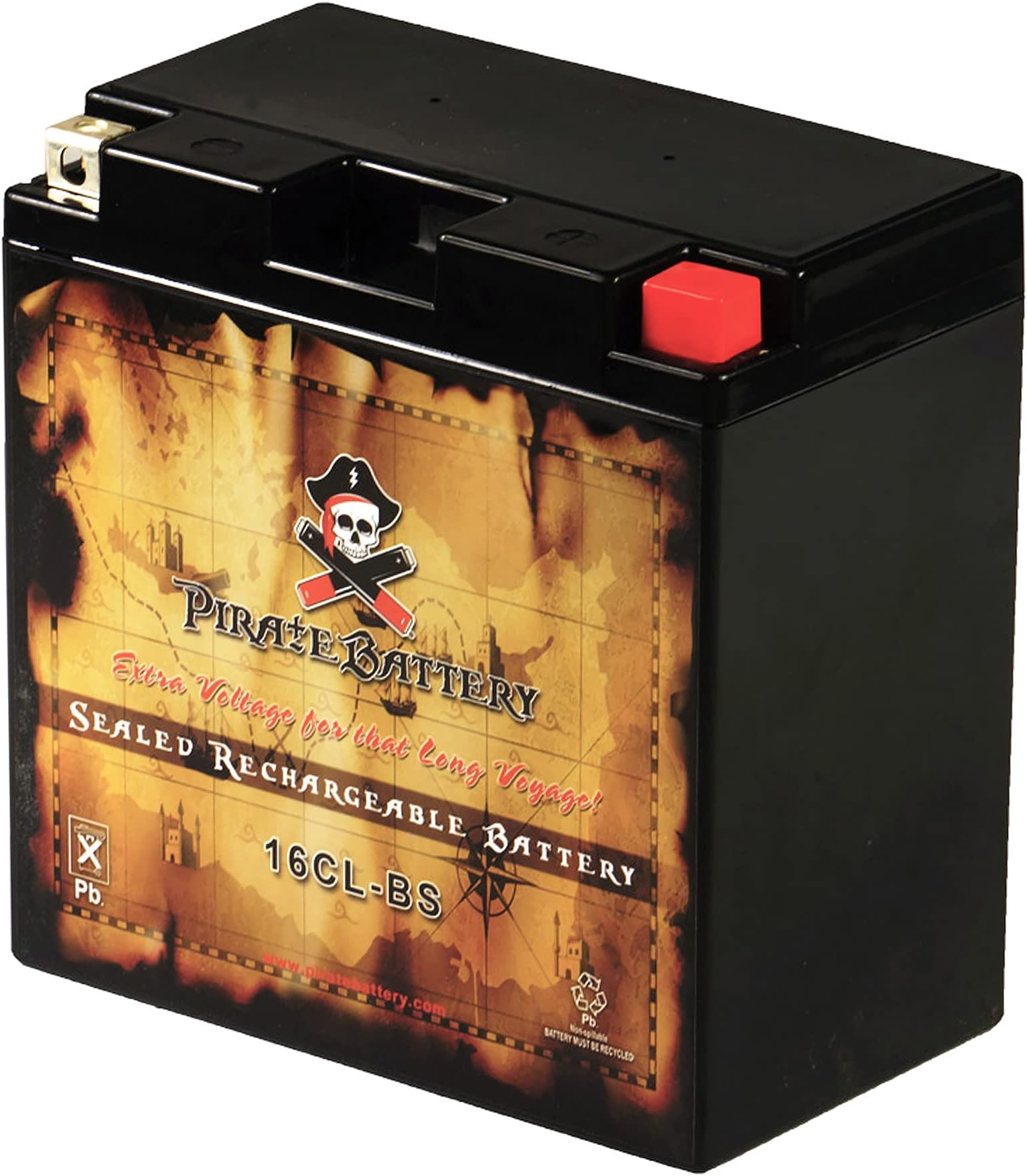 Pirate Battery YB16CL-B 12 V 240 CCA AGM – Maintenance-Free 19 Ah Battery for Jet Ski, ATV, Snowmobile, Motorcycle – T3 Nut & Bolt Terminal – Fits Sea-Doo GTI & Yamaha WaveRunner VX