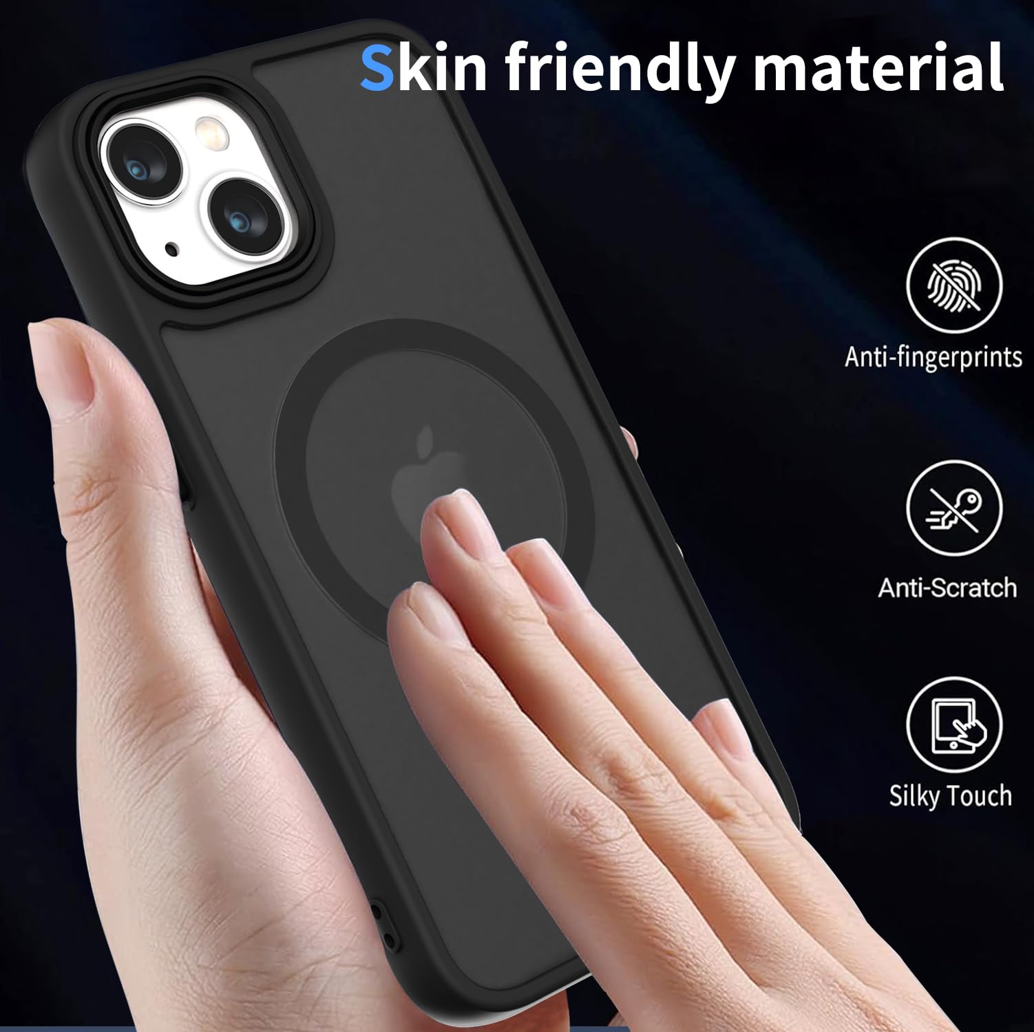 AOMYKE Cover Magnetica per iPhone 13 / iPhone 14, Custodia iPhone 13 / iPhone 14 Compatibile con MagSafe, Traslucida Opaca Posteriore Sottile PC+TPU Bumper Antiurto Case - Nero
