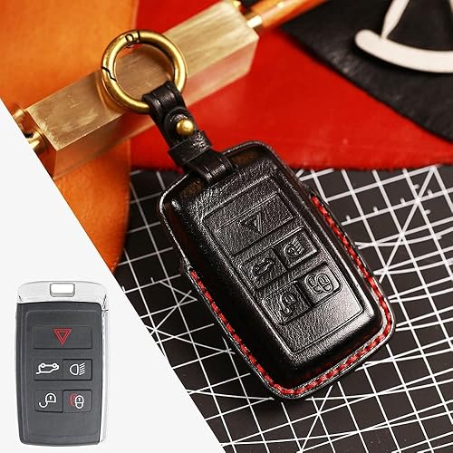 Miniatura 4 de SANRILY Funda de piel auténtica hecha a mano para llavero Land Rover 2021 2020 Range Evoque Sport y Jaguar Key Fob sin llave completa con llavero