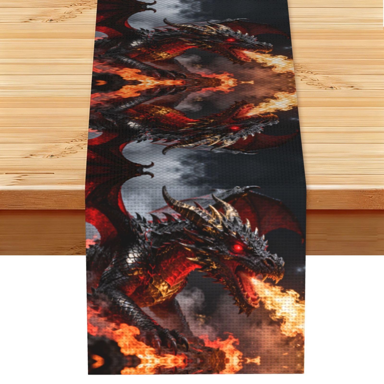 Dragon Fire Flame Linen Look Table Runner 13x72-Wrinkle Resistant Farmhouse Style for Dining Table Decor