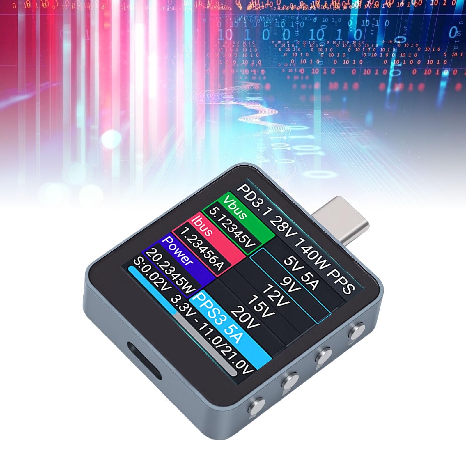 YWBL-WH Testeur USB C 0 à 36 V 0 à 7 A avec écran Couleur IPS de 1,54 Pouce