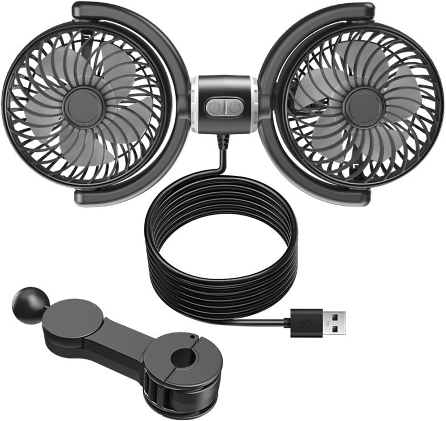 Two Head USB Car Fan For Back Seat 5V Foldable And Multiple Angled Rotation Headrest Ventilation Fan For Various Vehicles