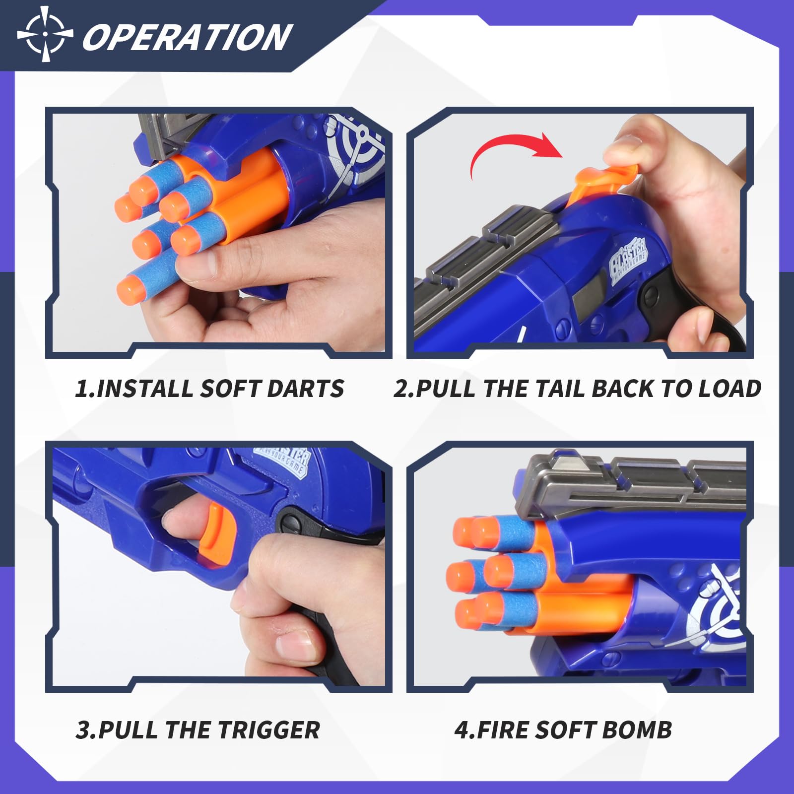 2 Pack Blaster Guns Boys Toy for 6+ Year Old Kids, 2 Targets & 2 Wrist Strap,80 Soft Foam Darts Bullets - Image 3