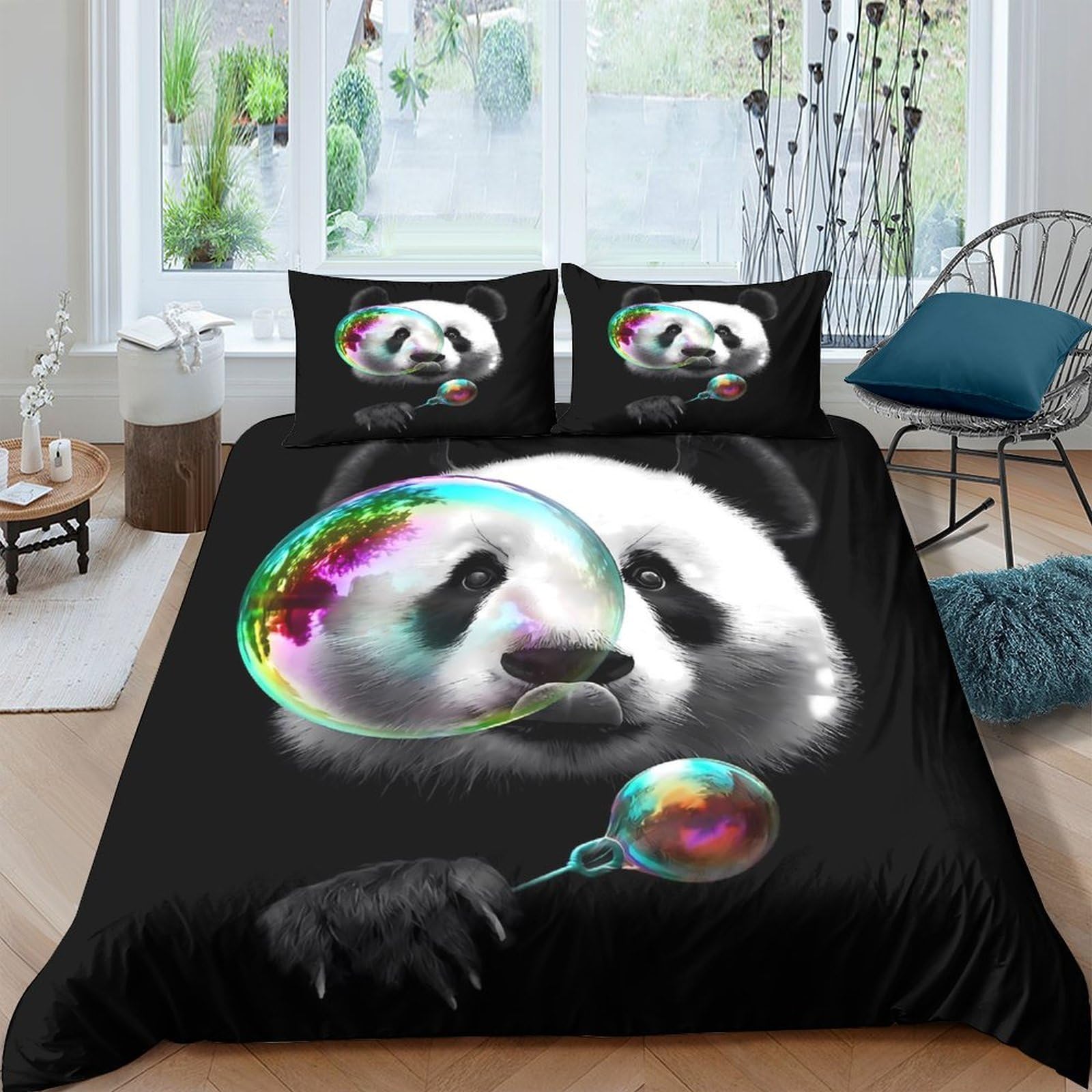 Ctjqhvkz Style-10 3D Printed Panda Bubble Fitted Sheet Microfiber Soft Black White Cartoon Bed Cover For Bedroom Dorm Mattress Decor Single（135X200cm）