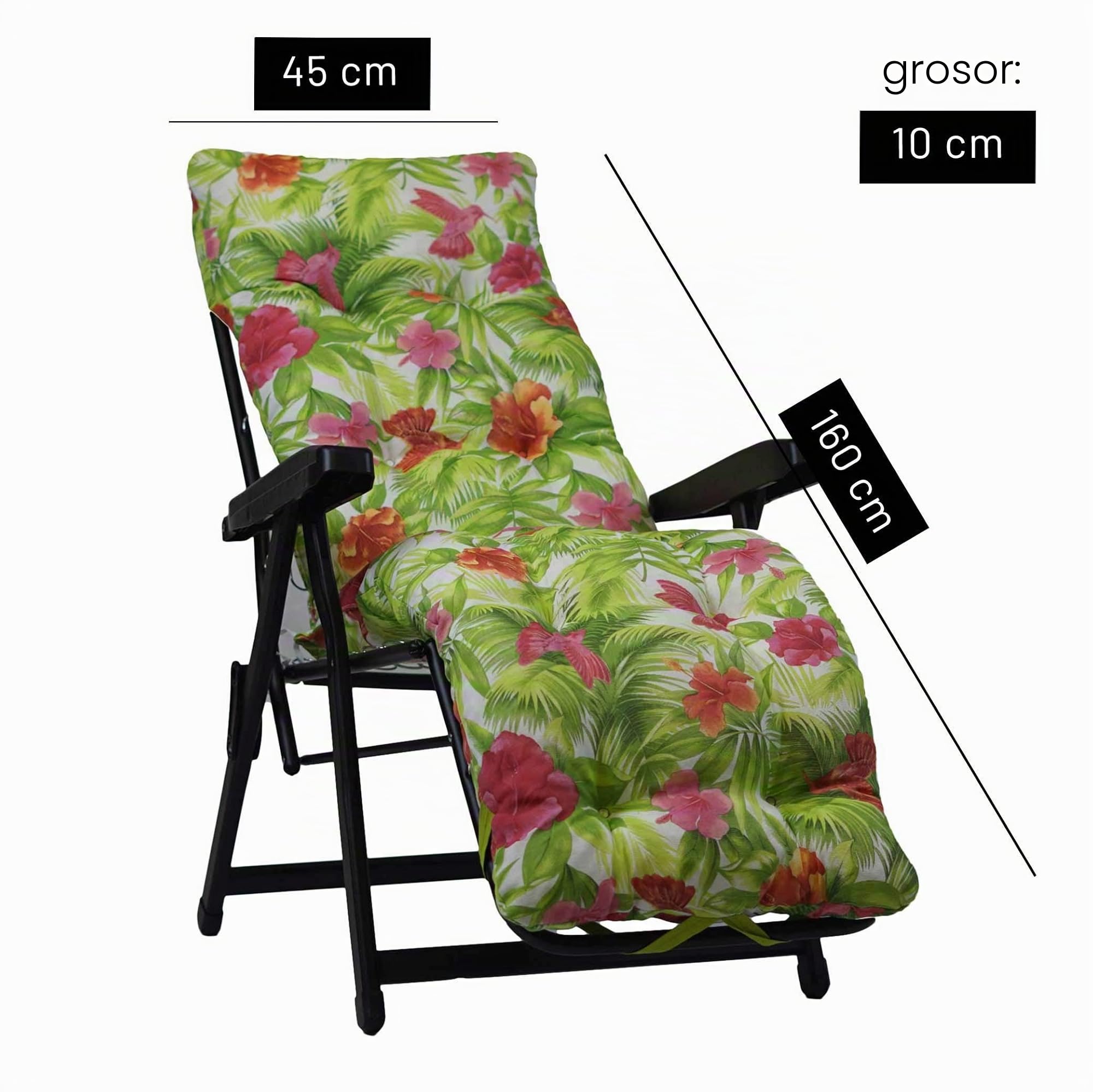 TECNOCUCI Cojín acolchado para tumbona con reposapiés (160 x 45 x 10 cm), 100% fabricado en Italia, cojín de repuesto ideal para tumbonas de jardín