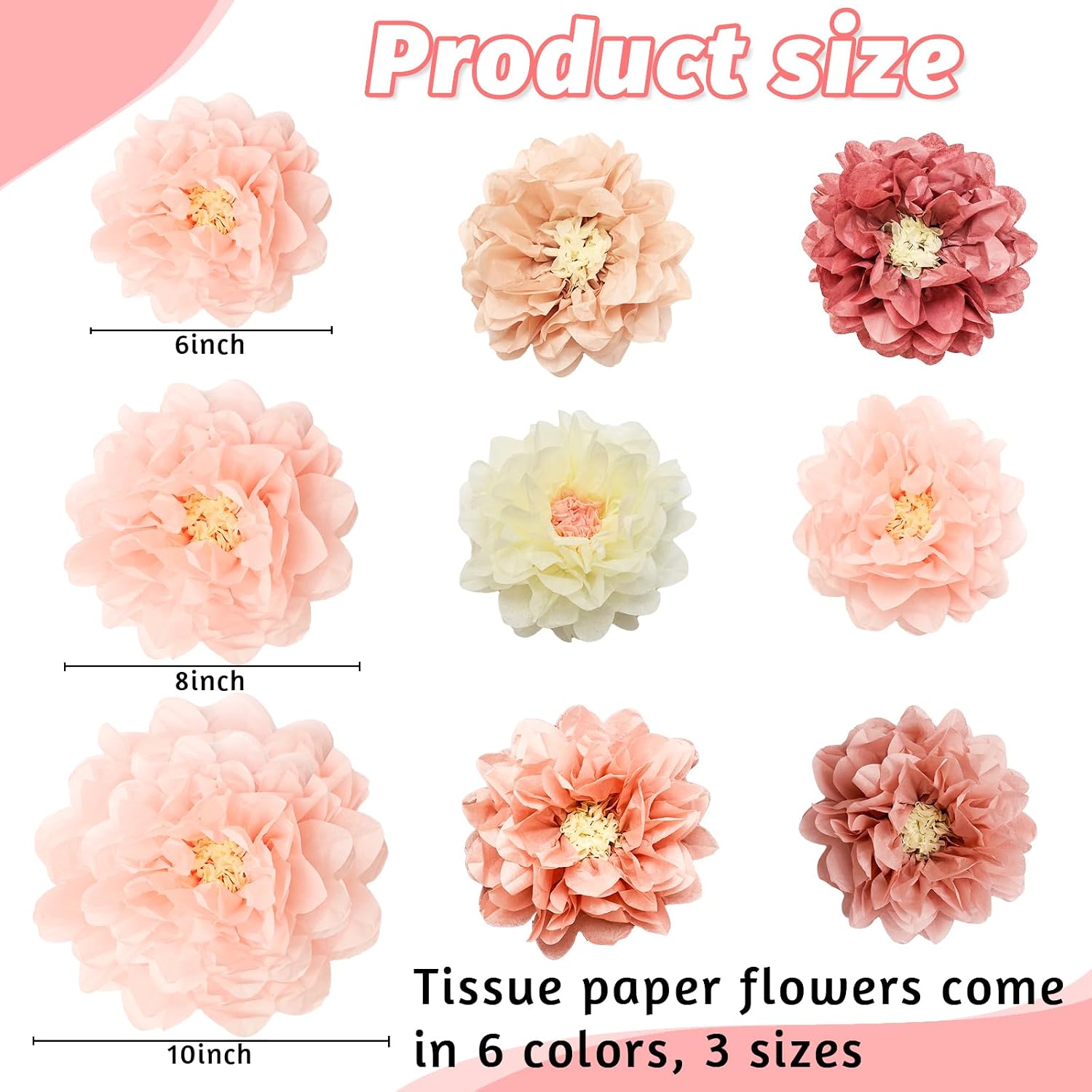 Avxzbef 18 Pcs Large Tissue Paper Flowers Colorful Giant Flowers Decorations for Mexican Party Bridal Shower Birthday Wedding