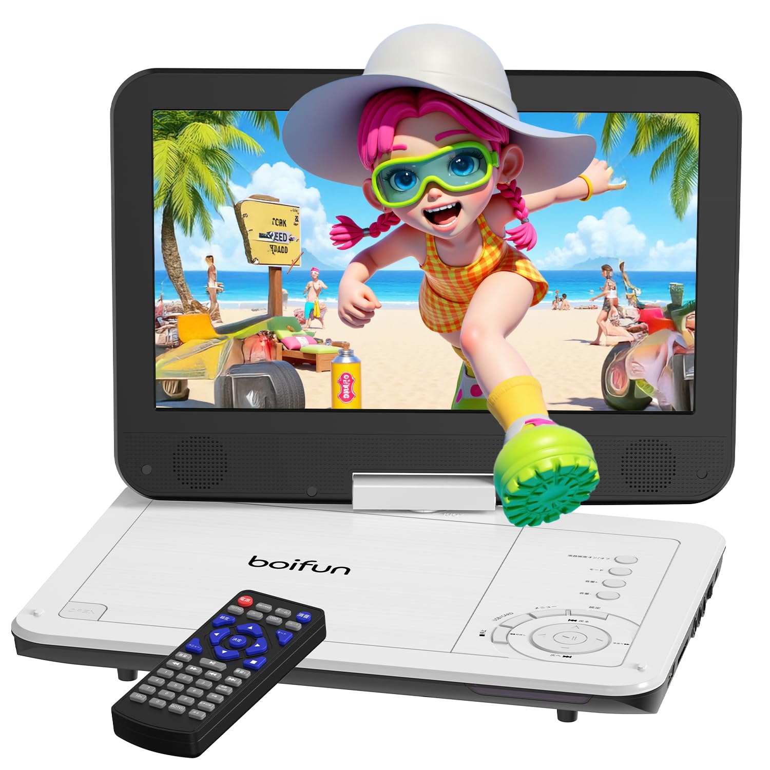 【2026 超軽量】 BOIFUN ポータブルDVDプレーヤー12.5型 ミニプレーヤー 10.5インチ 1024*600液晶 270°回転可能 折りたたみ式 スクリーン 2500mAhバッテリー 最大5時間再生 CD/DVD/USB/SD/AV対応 旅行 車載 子供向け TV同期可能 リージョンフリー CPRM対応 レジューム機能 リモコン付き 簡単操作 白