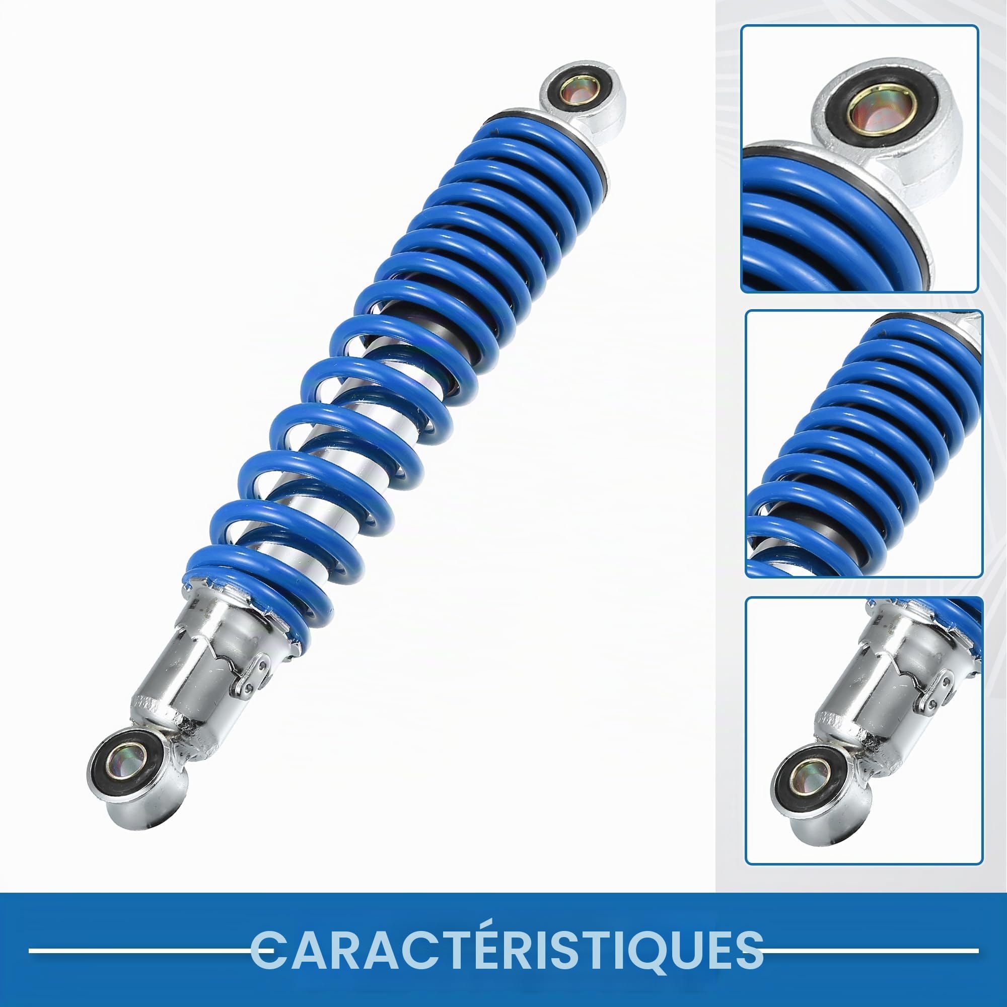 A ABSOPRO Amortisseurs Arrière De Moto Résistants Et Réglables, 1 Paire | Bleu, Métal, Pour Moto/Quad/Cyclomoteur/Tout-Terrain/Course, 50-125cc, 544kg, Œil À Œil