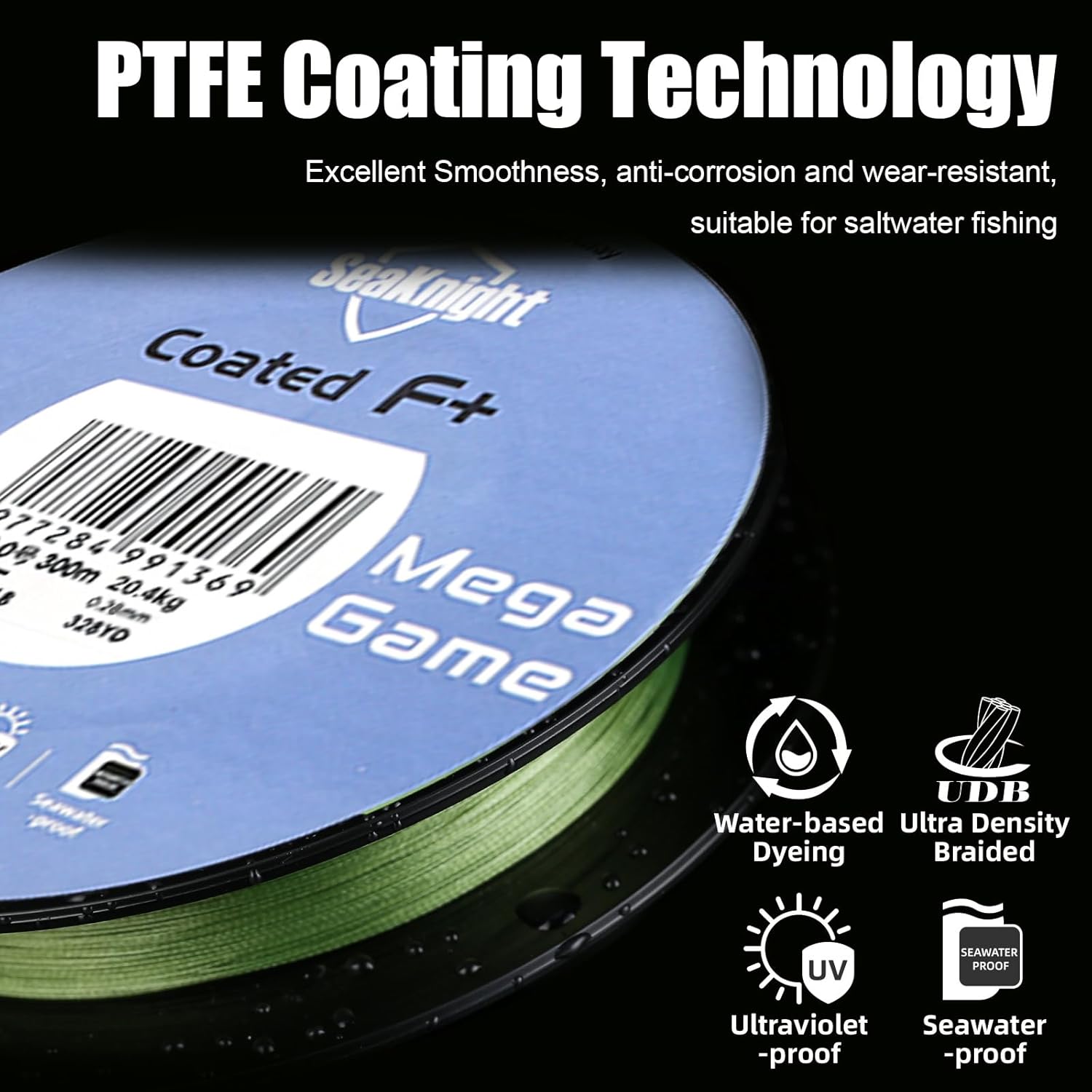 SeaKnight MegaGame 8 Strands Braid Fishing Line 150M 300M Braided by Spectra Fiber Multifilament PE Fishing Line F+ Coating Anti-UV Saltwater Sea Fishing Line 22-100LB