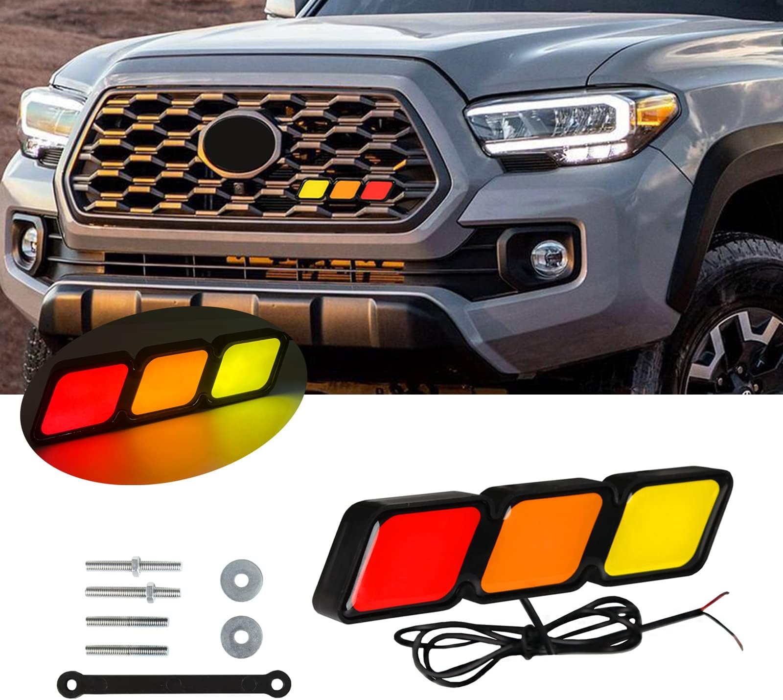 Tri-Color Grille Badge Emblem LED Light Car Truck Badge Emblem lamp Fit for Tacoma 4Runner Tundra Sequoia Rav4 Highlander Decoration Accessories (Diamond)