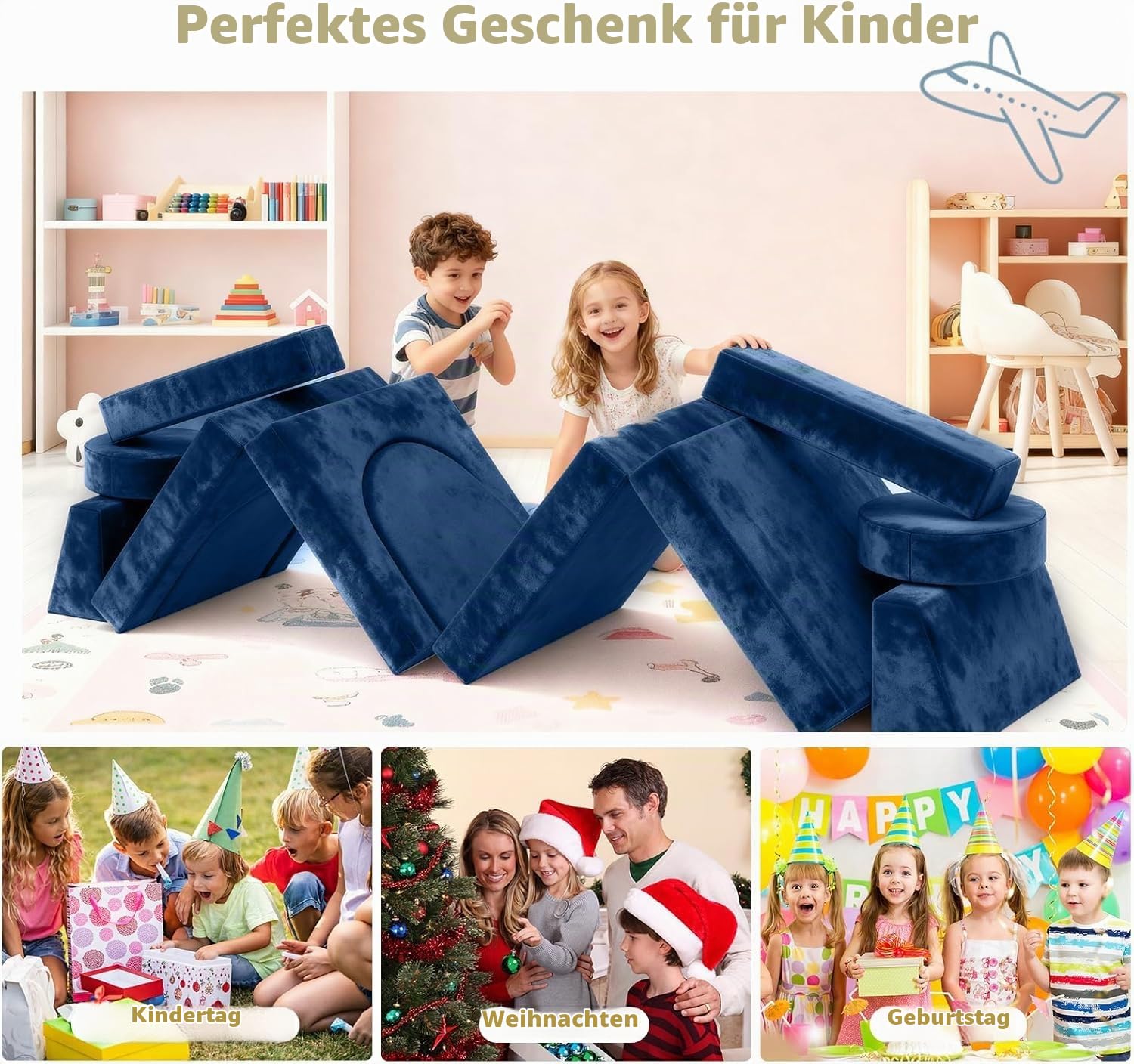 Modulare Spielsofa für Kinder 12-teilig – CPC-zertifiziert, Umbaubare kindersofa, maschinenwaschbares kindercouch, Strapazierfähiges Schaumstoff-Bodenkissen für Kinder, ideal für Schlafzimmer