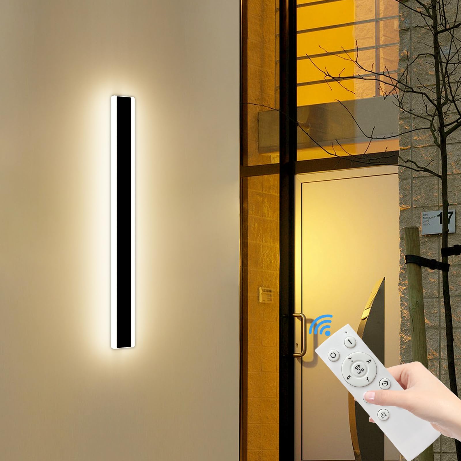 Mikeru 60CM Dimmable Wall Lights, Outside Lights with Mains Power Dimmable 3000K/4500K/6000K Wall-Mounted Acrylic Stair Lighting with Remote Control (Without Battery) for Mirror Cabinet, Aisle