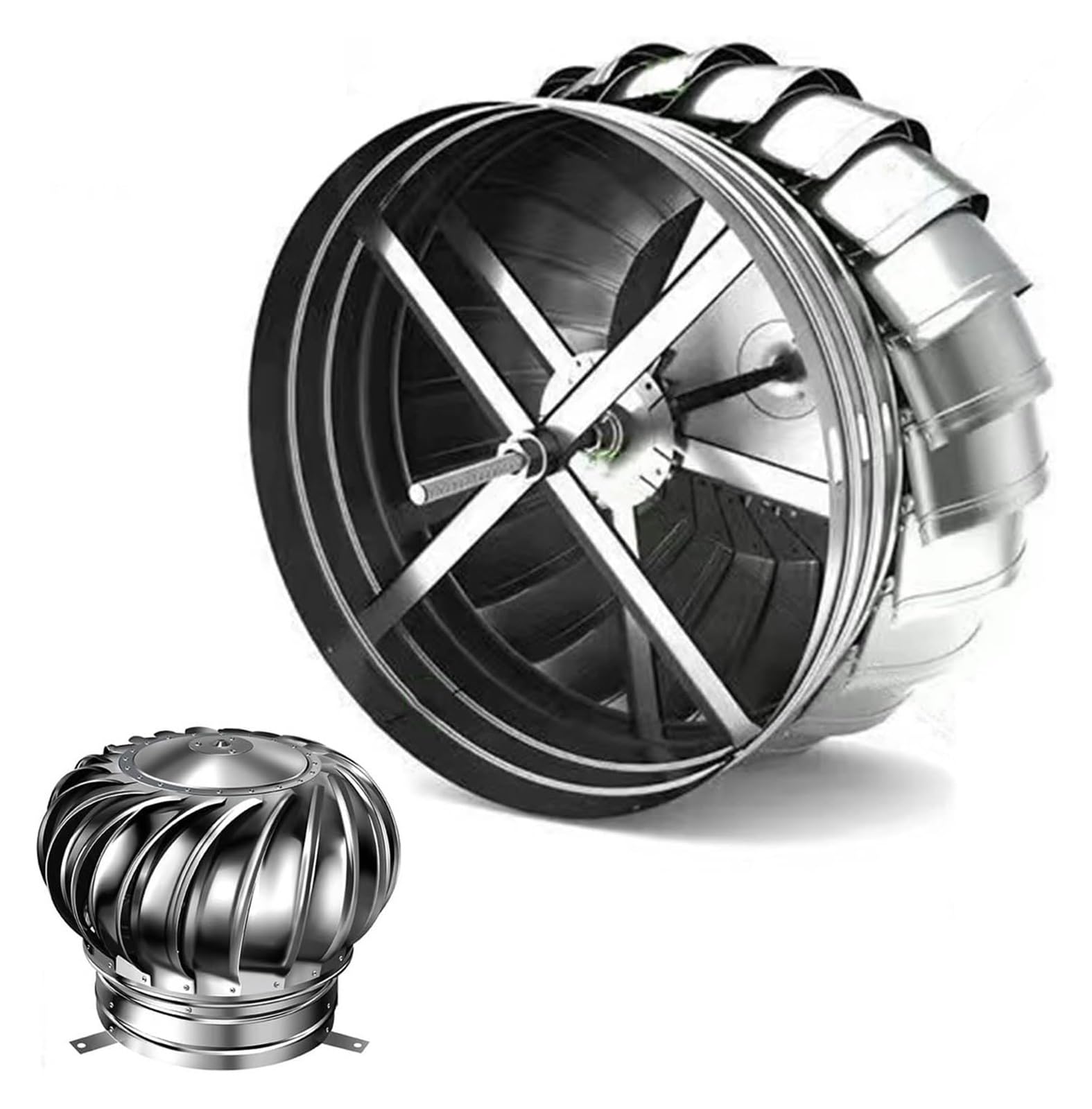 Tetto Vento, Turbina in Acciaio Inox Ventilatore Sfiati Tetto Turbina Eolica Tappo Sfiato, Turbina Eolica Rotante per Tetto, 15,7" ~ 4,3" Tappo Camino, per Case Fabbrica Soffitta F