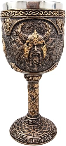Miniatura 7 de Ebros Mitología nórdica Viking Alfather Odin God Of Asgard 7oz resina copa de vino cáliz con forro de acero inoxidable regla asgardiana Thor Loki