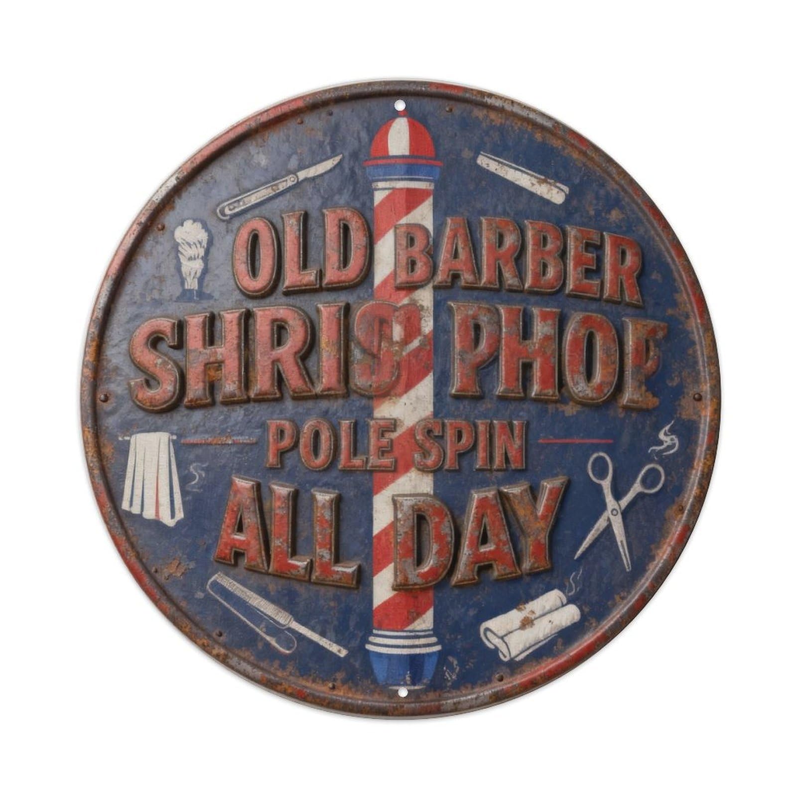 OLD BARBER SHOP POLE SPIN ALL DAY Metal Tin Sign Plaque