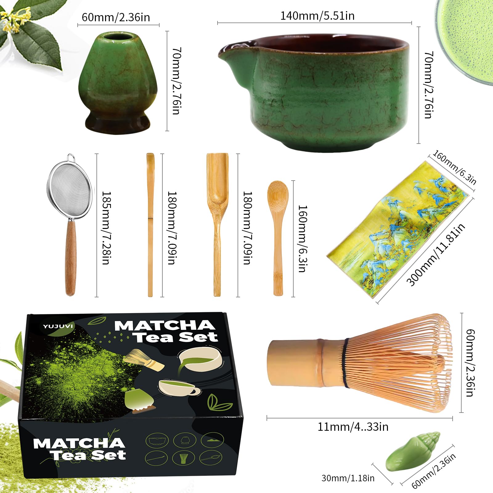 Matcha Kit Matcha Whisk Set Accessorio per cerimonia del Matcha Giapponese 9 pezzi Ciotola Matcha con Becco Frusta al Matcha Ouiller per tè Kit di fabbricazione del tè (verde magico kit)