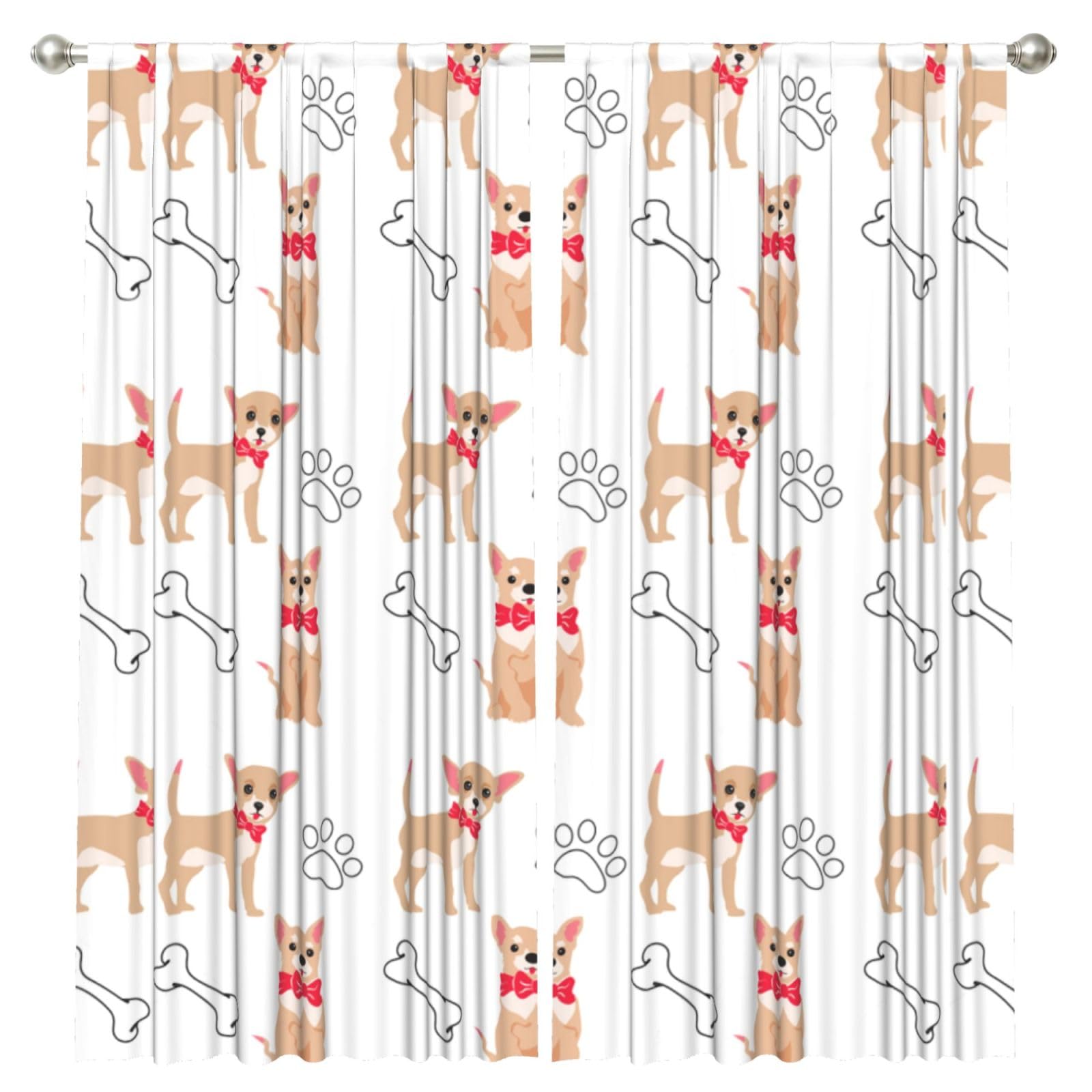 InOmak Chihuahua Cute Dogs And Bowl, 2 Panels Window Curtains 52 x 84 Inch Blackout Curtains for Living Room Bedroom