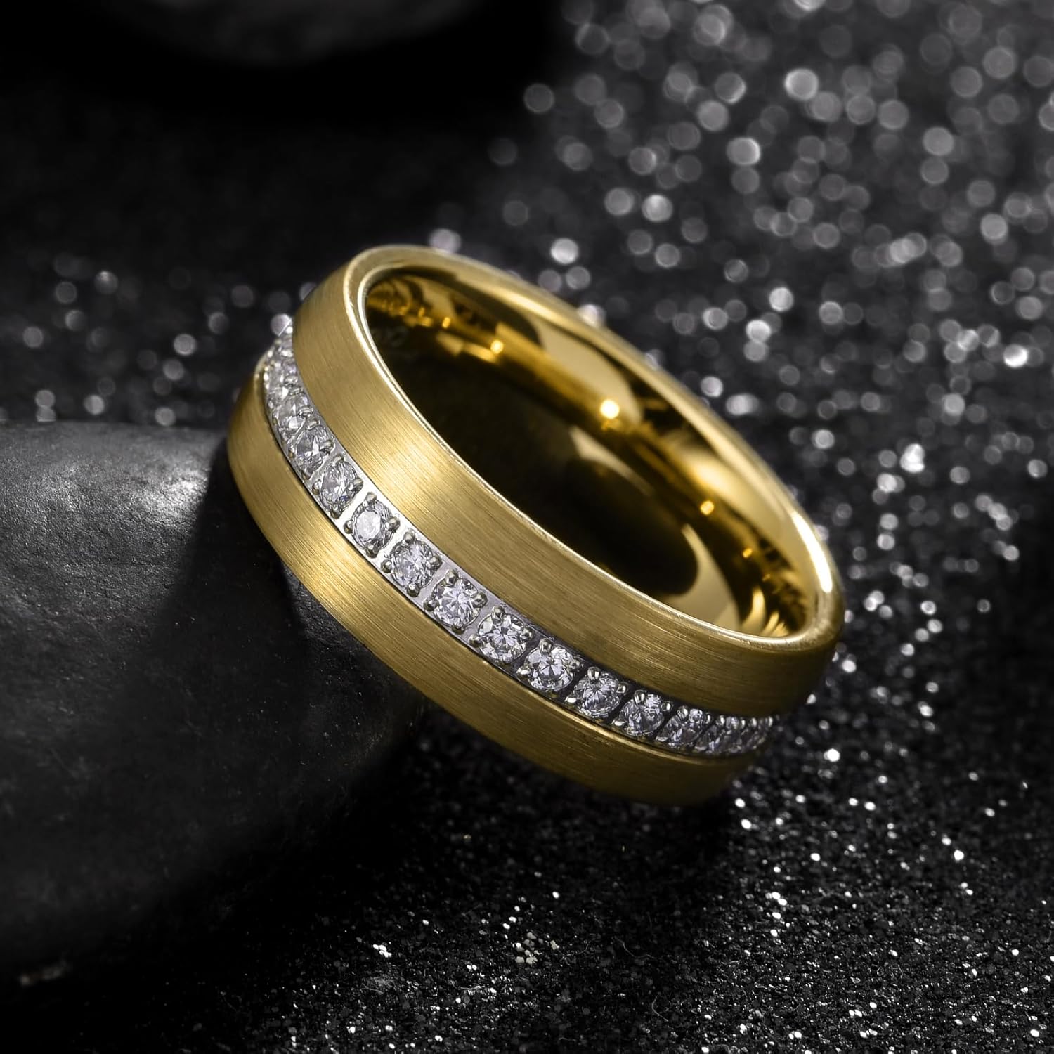 8mm Tungsten Rings for Men Wedding Bands Cubic Zirconia Promise Engagement Pinky Ring Comfort Fit Size 8-14 - Image 3