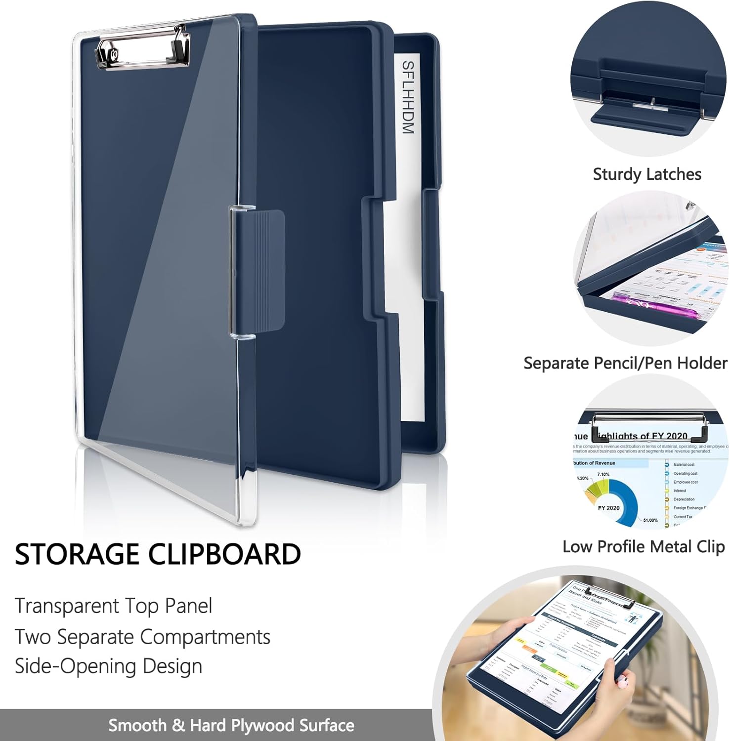 SFLHHDM Clipboard with Storage,Heavy Duty Clip Boards 8.5x11 with 2 Storage Case,Clear Visible Panel Storage Clipboards,Side Opening Nursing Clipboard Folder for Office Supplies-Grey Blue