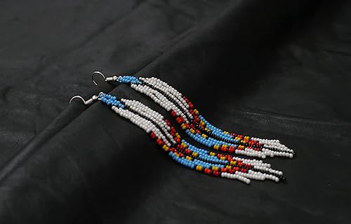 Miniatura 3 de Pendientes hechos a mano con cuentas de cristal de estilo nativo americano, pendientes de cuentas nativas al estilo mexicano de artesanos, regalos