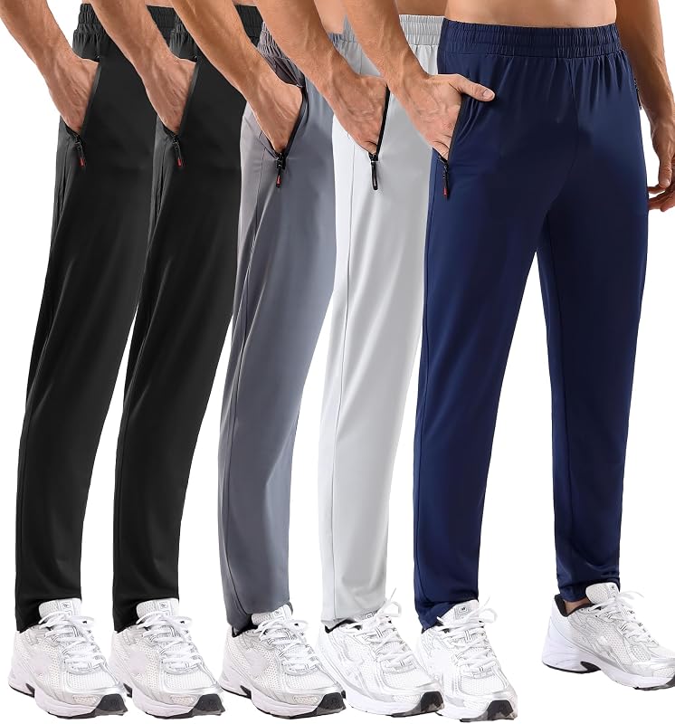 MSGD 5 Pack Men's Sweatpants with Zipper Pockets Stretch Lightweight Athletic Track Activewear Pants for Men Joggers,M
