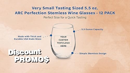Miniatura 3 de Copas de vino sin tallo personalizadas de ARC de 5.5 onzas, juego de 12, paquete personalizado a granel, perfecto para hotel, bar, restaurante o