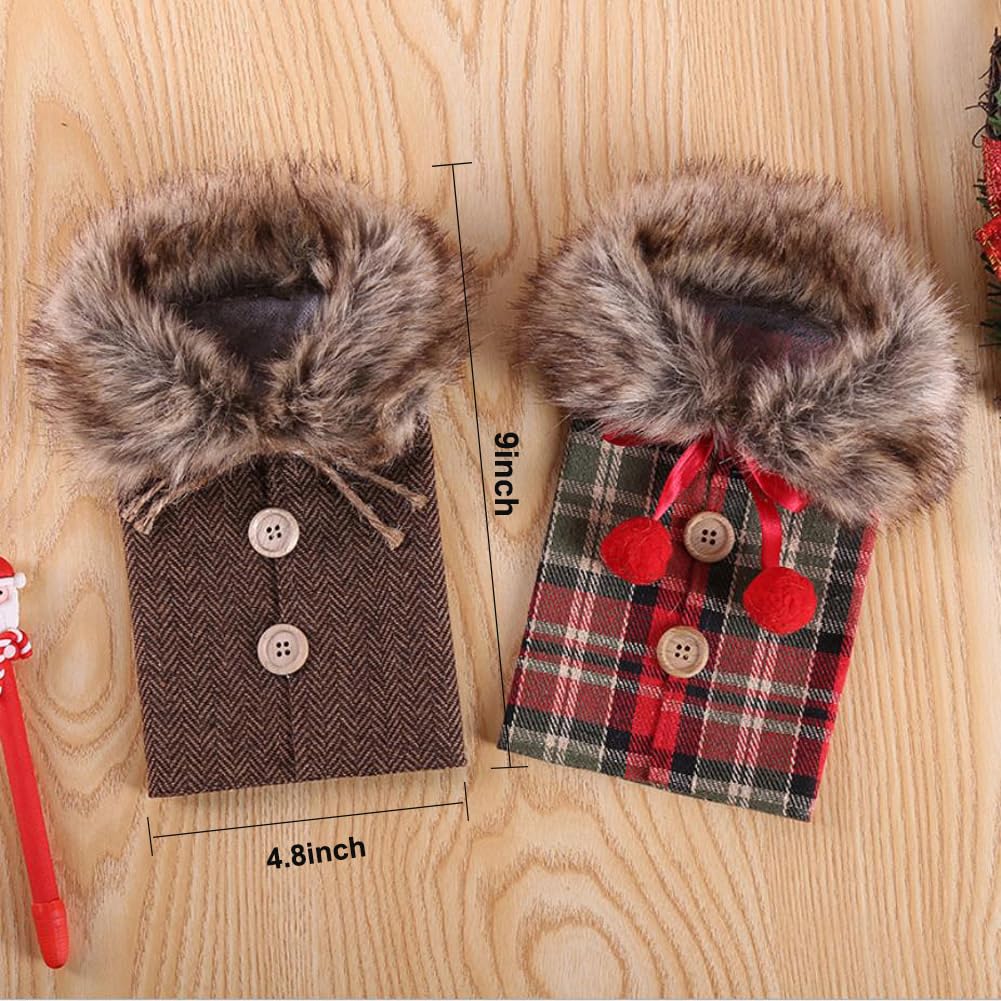 LXKBD 2pcs Christmas Sweater Wine Bottle Cover, Collar & Button Coat Design Wine Bottle Sweater,Wine Bottle Clothes Set for Christmas Xmas Valentine's Wedding Party Decoration