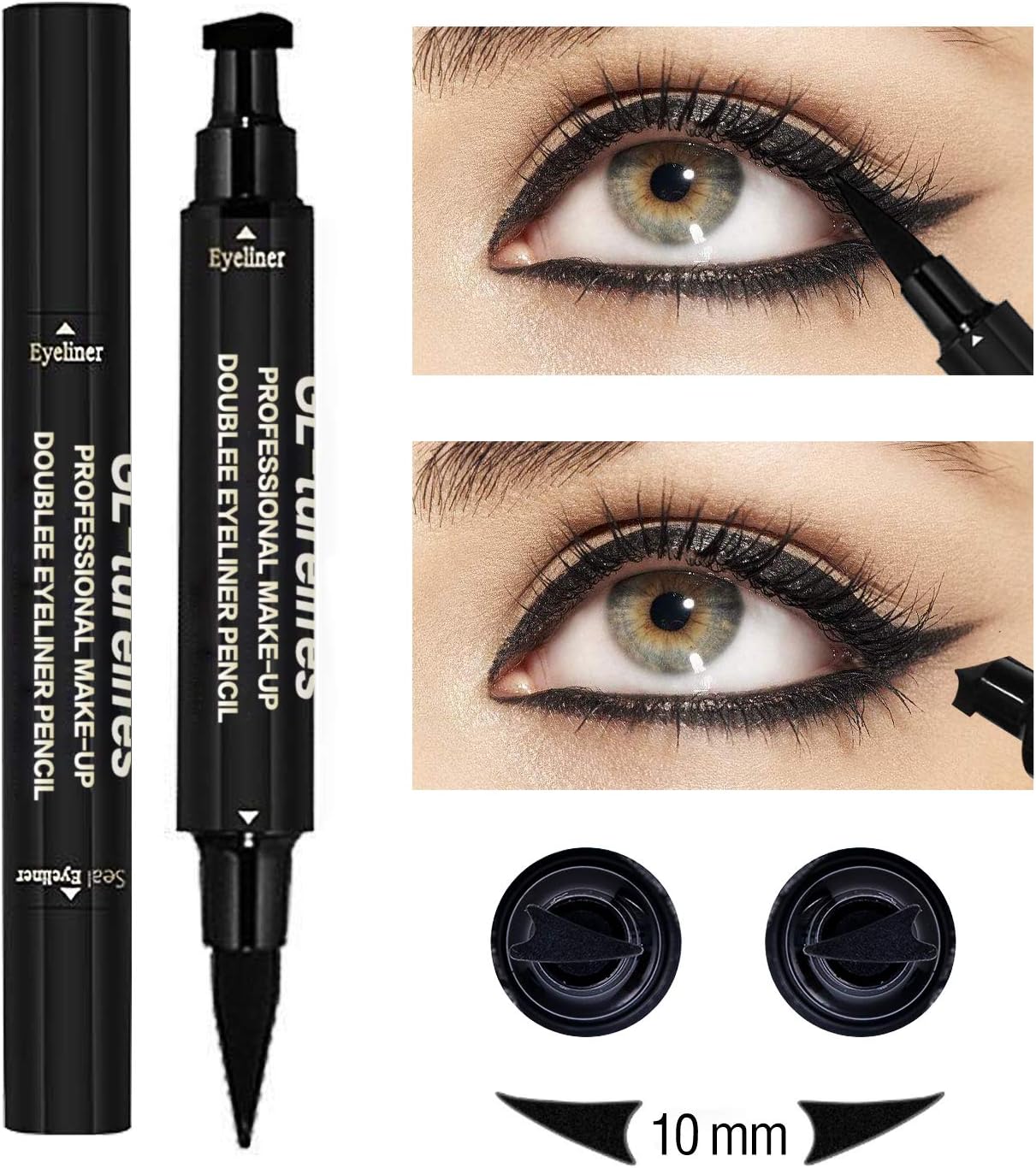 Eyeliner Stamp Kit Easy to Makeup Eye Wing Liners 3 in 1 Drawing Eyeliner Tool-Includes Wing Stamp, Angled Brush & Eyeliner Ink (2 Pcs Eyeliner Stamp)