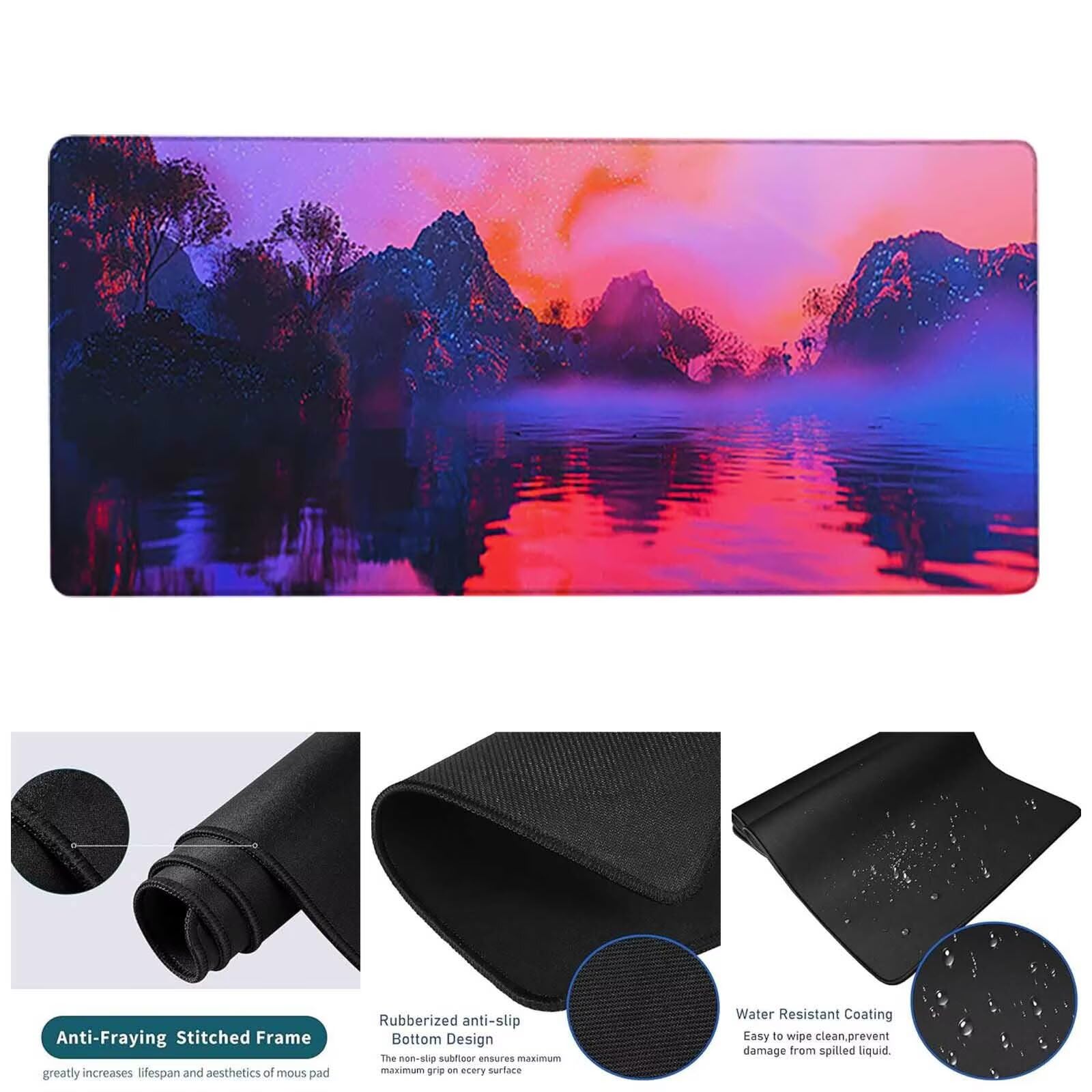Alfombrilla Ratón Gaming, Grande Alfombrilla Ratón XXL 1600x800x3 mm, Rosa Mouse Pad Lago Protector Escritorio Impermeable y Antideslizante, Gaming Mousepad Mejora La Precisión y La Velocidad w-4061