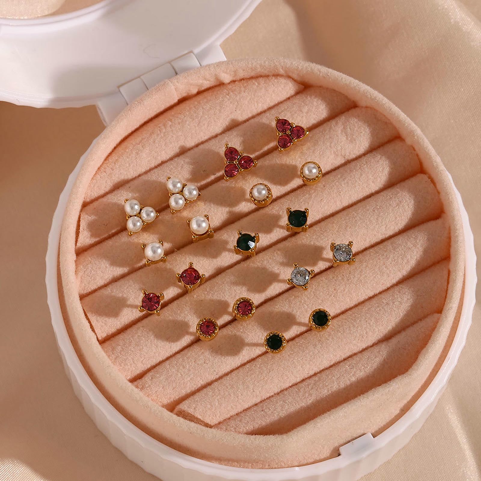 HMJGDHX Edelstahl Perle Zirkon Retro Mini Runde Ohrringe für Frauen Ins Mode Minimalistischen Schmuck Täglichen Party Geschenk