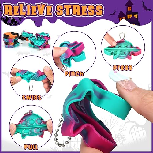 Miniatura 3 de Llavero de Halloween Pop Fidget Toys, paquete de 24 mini llaveros a granel, juguetes de Halloween y recuerdos de fiesta para niñas y niños, alivia