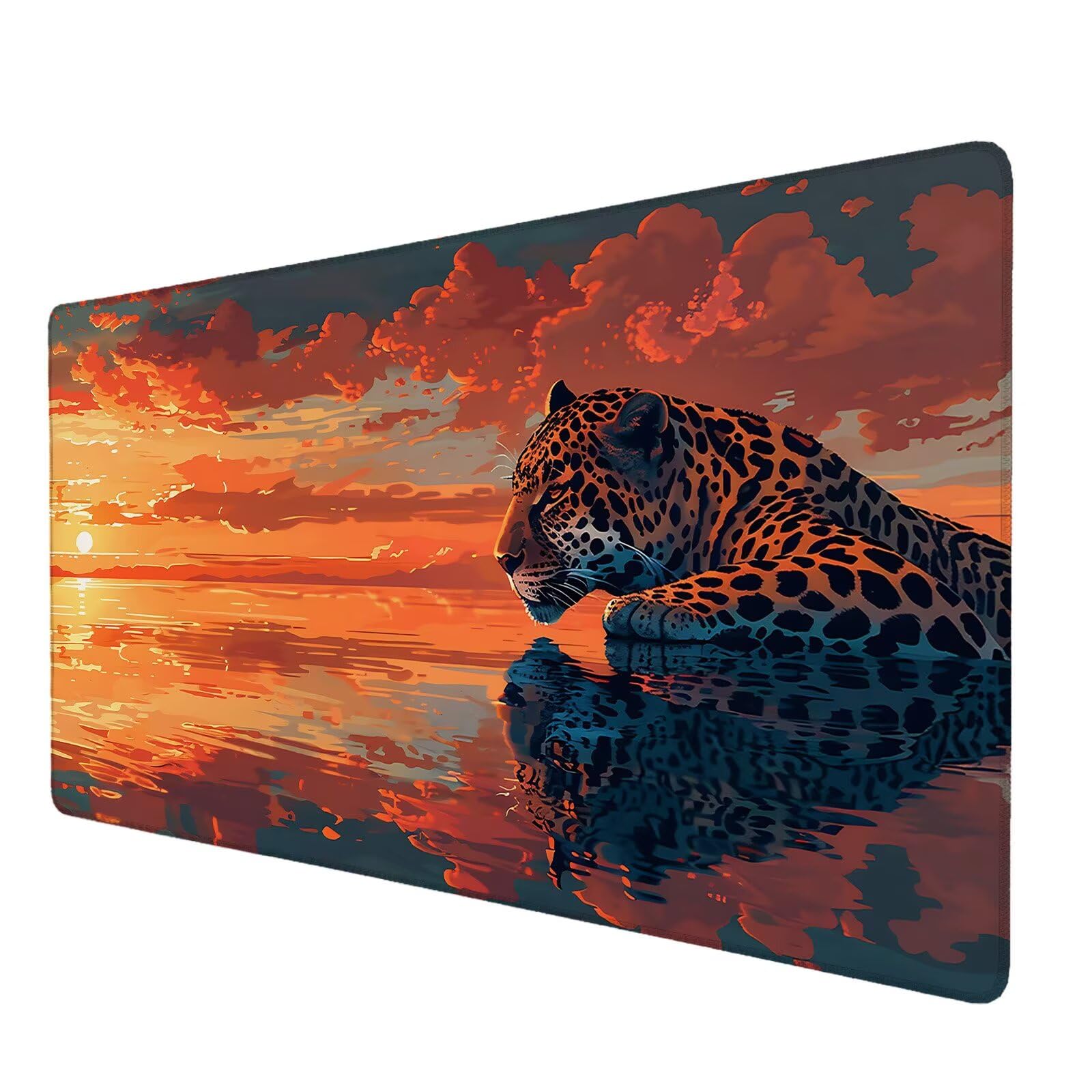 Podkładka pod mysz XXL 800 x 400 mm, podkładka pod mysz dla zwierząt, podkładka pod mysz do gier z antypoślizgową gumową podstawą, lampart biurko ze zszytymi krawędziami, podkładka pod mysz do gier do