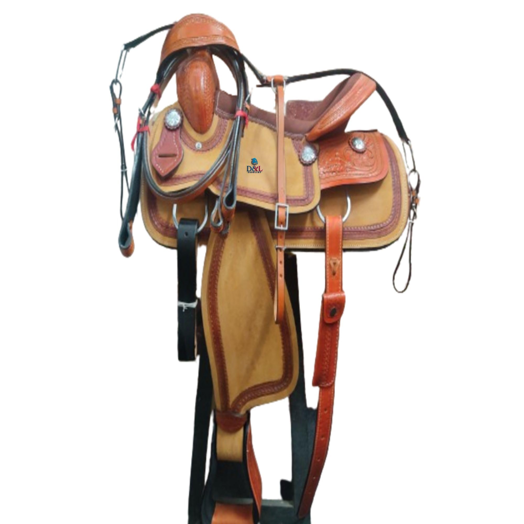 D&L Saddlery Handmade Premium Leather Comfort Western Barrel Racing Horse Saddles for Horses Trail Equestrian Tooled Carved Horse Saddle for Riding Size: 10"-18" inches Seat MO89