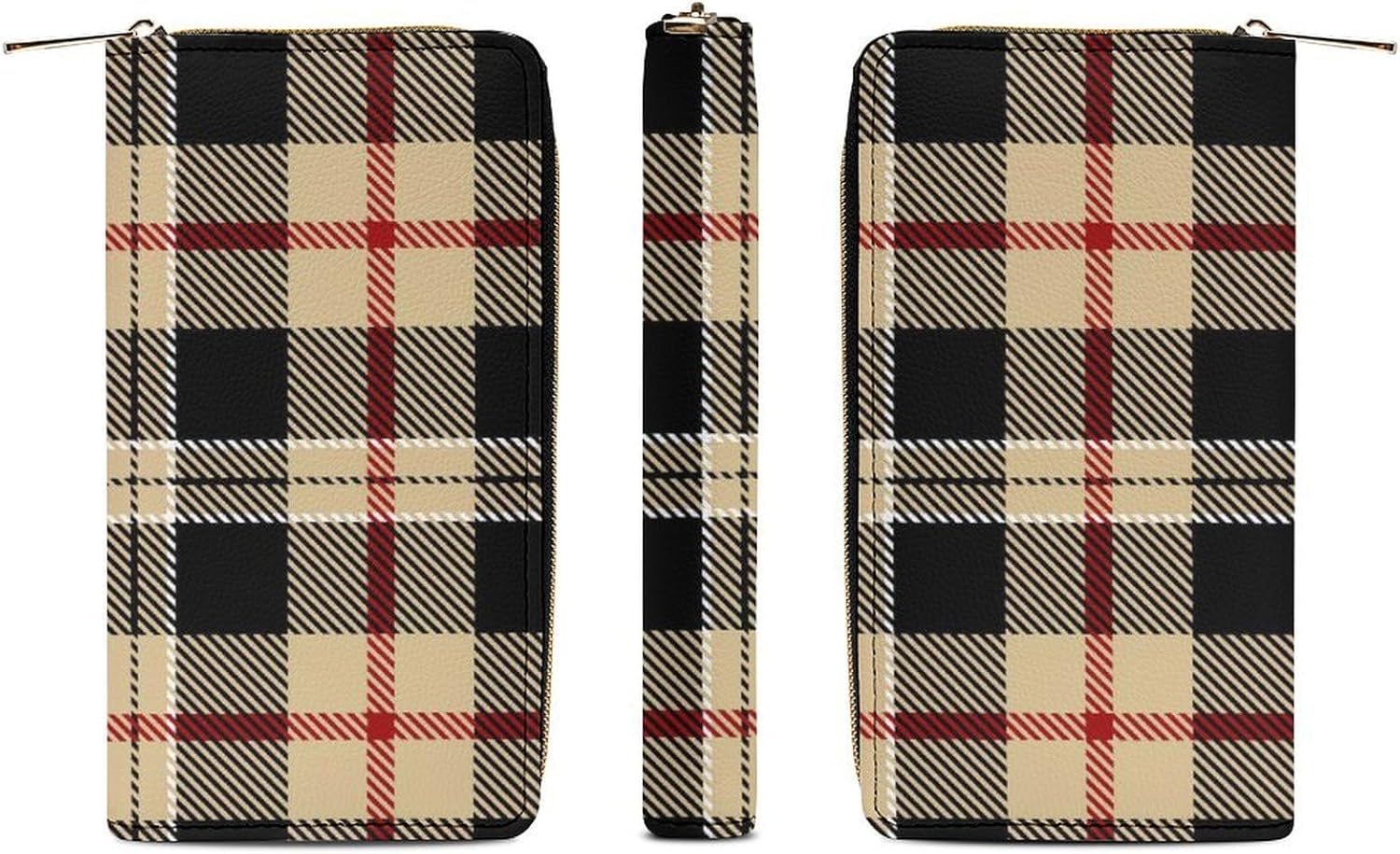 Travel Purse Fashion Design, Huge Storage Capacity Wallet, Cute Decor Wallet, Long PU Zipper Wallet Compatible with Tartan Plaid Pattern - Image 3