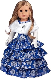 - Silver Snowflake - Blue Gown with White Stole and Long Gloves - Clothes Fits 18 Inch Doll (Doll Not Included)