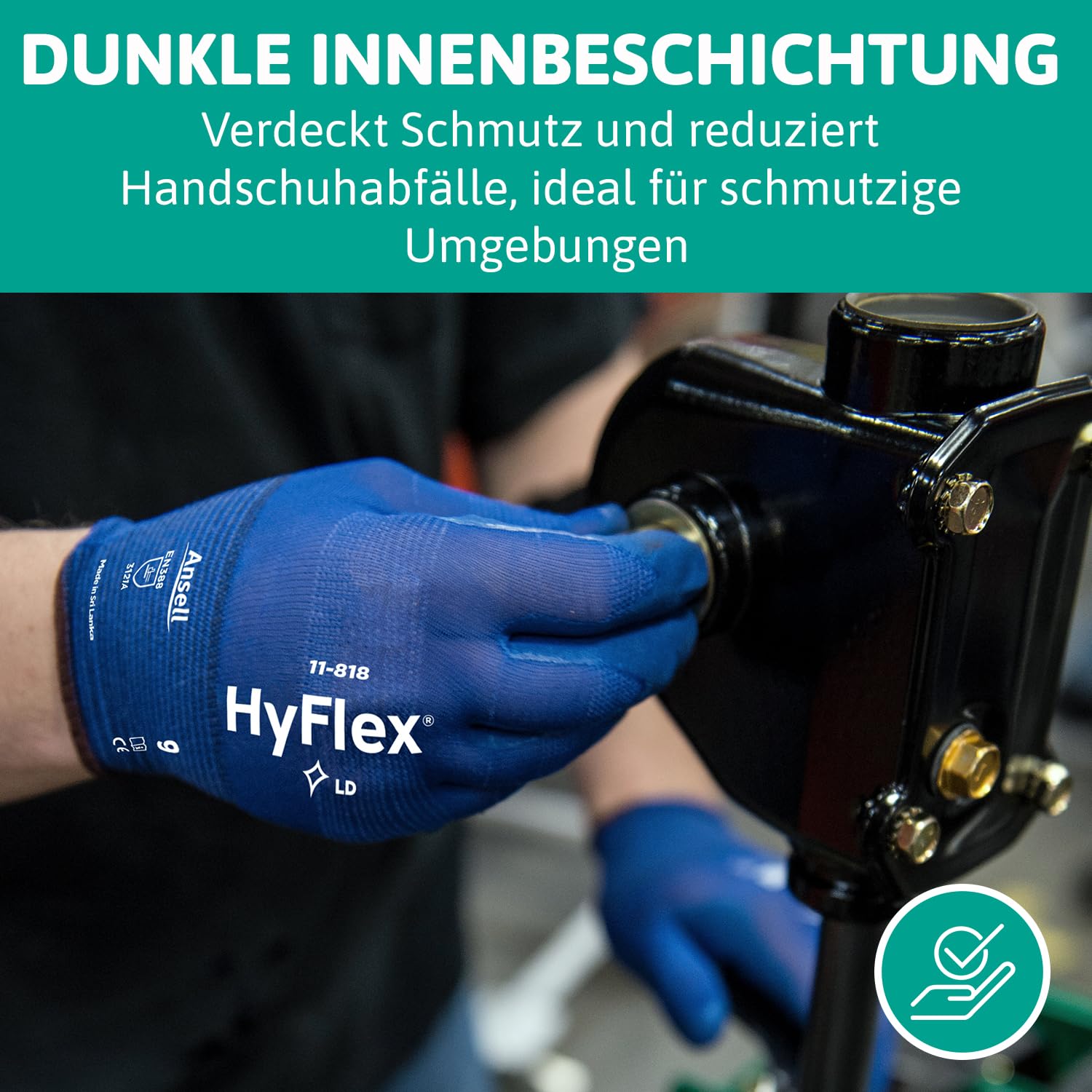 Ansell HyFlex 11-618 Mechaniker- Nylon Handschuhe, Abriebfeste Schutzhandschuhe mit PU-Beschichtung, Sicherheitshandschuhe für Präzisionsarbeiten, Touchscreen-Arbeitshandschuhe, 12 Paar, Gr. L