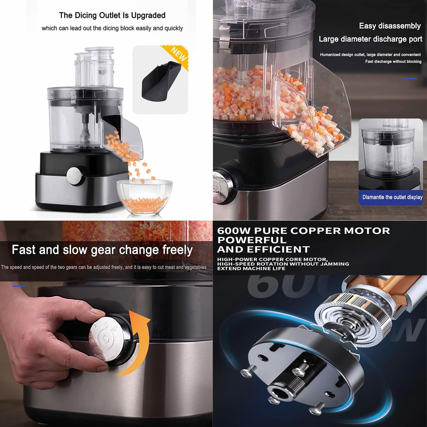 Robot da Cucina Professionale 600W,Tagliaverdure Elettrico con 5 Dischi per Cubetti,Fette e Grattugia,Grande capacità 5 Litri,Tritatutto Multifunzione per Tutte Le Verdure e la Frutta