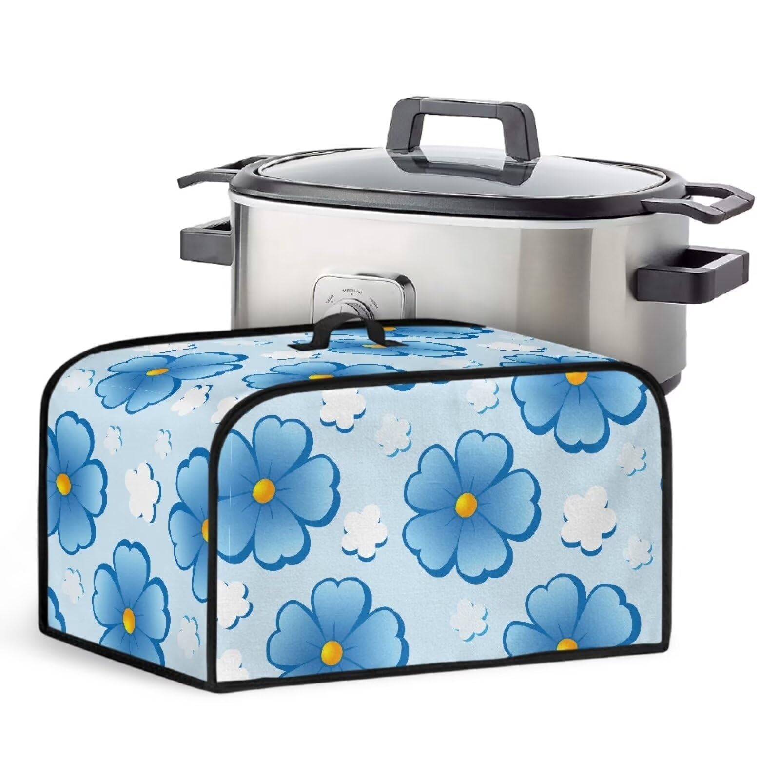 Daisy Pattern Oval Crock Pot Slow Cooker Cover with Top Handle and Accessories Pocket Kitchen Countertop Decor Dust