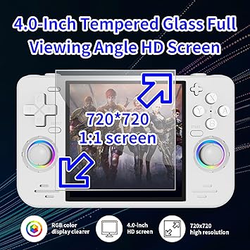 RF40H Retro Handheld Game Console, 4.0 Inch 720x720 IPS Screen, Built-in 18,000+ Classic Game, Portable Hand Held Open Source Linux System, 4000mAh Battery Retro Gaming Console (Black 64GB) (Bule)