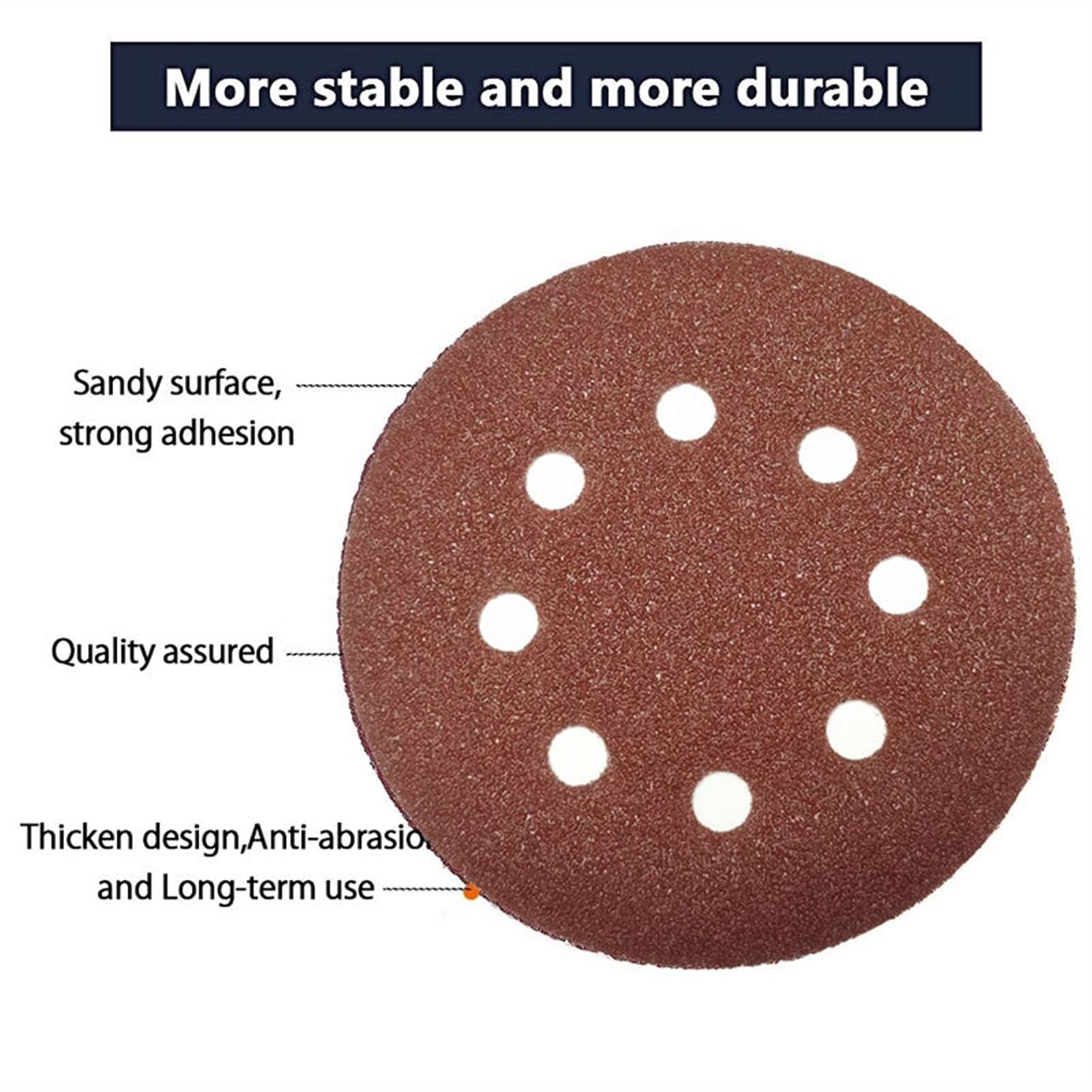 Disco de Lija 50 unids o 100 unids de 125 mm Discos de Lijado de Forma Redonda Papel de Lija Ocho Orificio Hojas de Arena Grit 80 a 3000 Hook and Loop Sanding Disc(100 PCS)