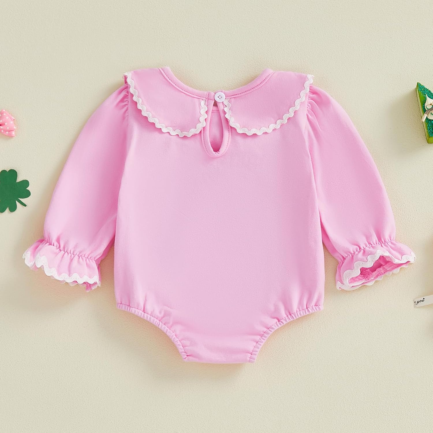 Newborn Baby Girls Halloween Outfit Pumpkin Bubble Romper Peter Pan Collar Ruffle Long Sleeve Bodysuit Clothes - Image 7