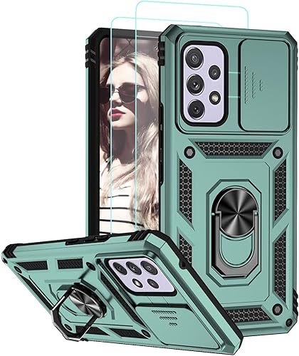 Funda compatible con Samsung Galaxy A53 5G con 2 unidades Protector de pantalla funda de teléfono resistente de grado militar con soporte magnético