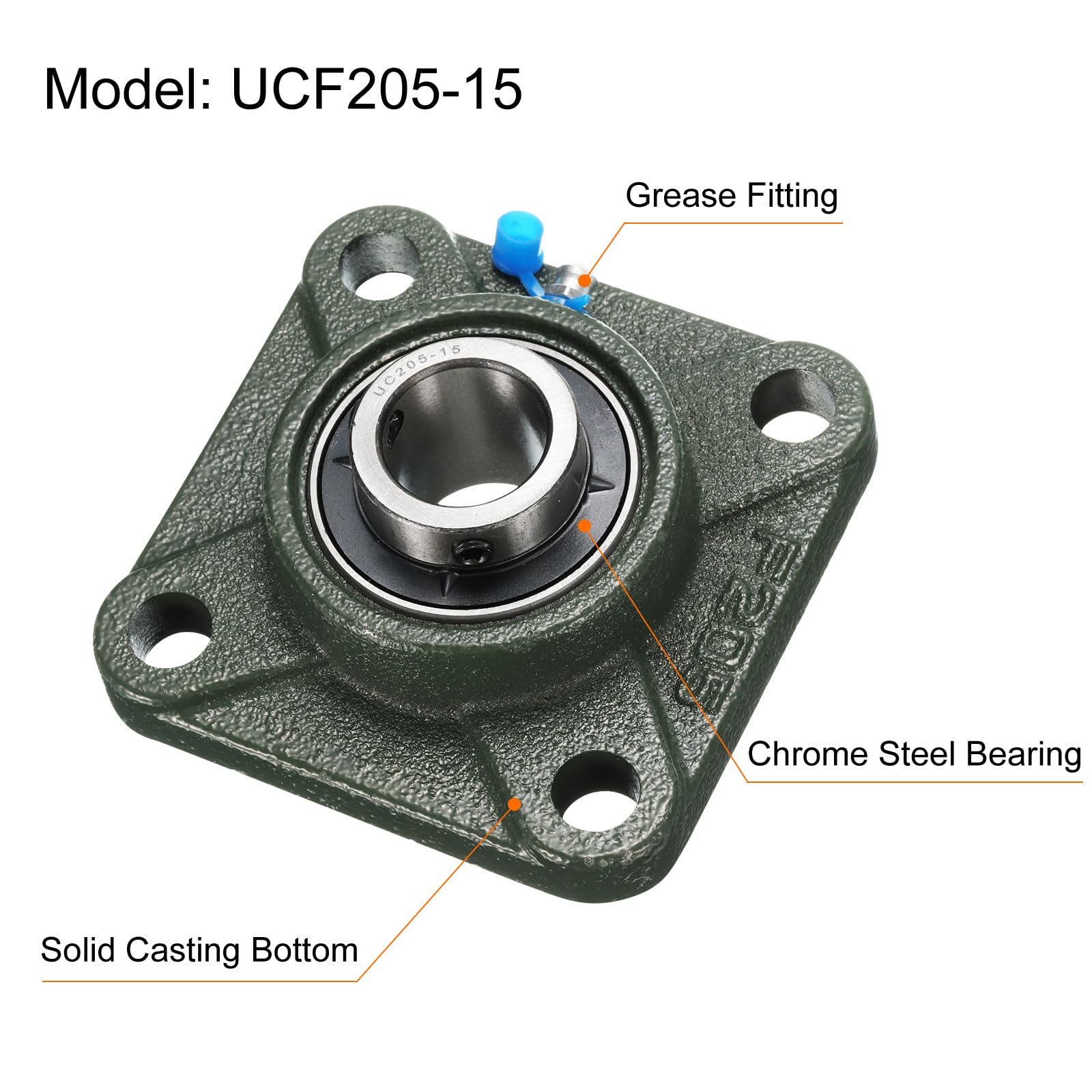 uxcell 2 cuscinetti a blocchetto UCF205-15 con foro da 15/16", autoallineamento, base in ghisa solida, con flangia quadrata montata su cuscinetti in acciaio cromato