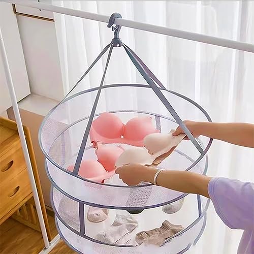 Miniatura 4 de Qaoliffa Secador de ropa plegable de malla de 2 niveles, evita que el suéter se deforme, cesta de lavandería para secar ropa interior, toallas,
