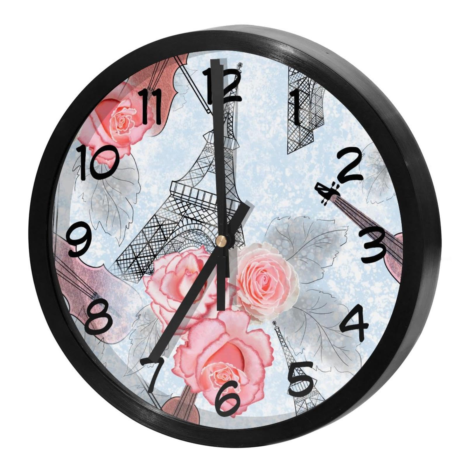 Horloge murale à quartz roses et tour Eiffel idée cadeau déco pour maison et bureau