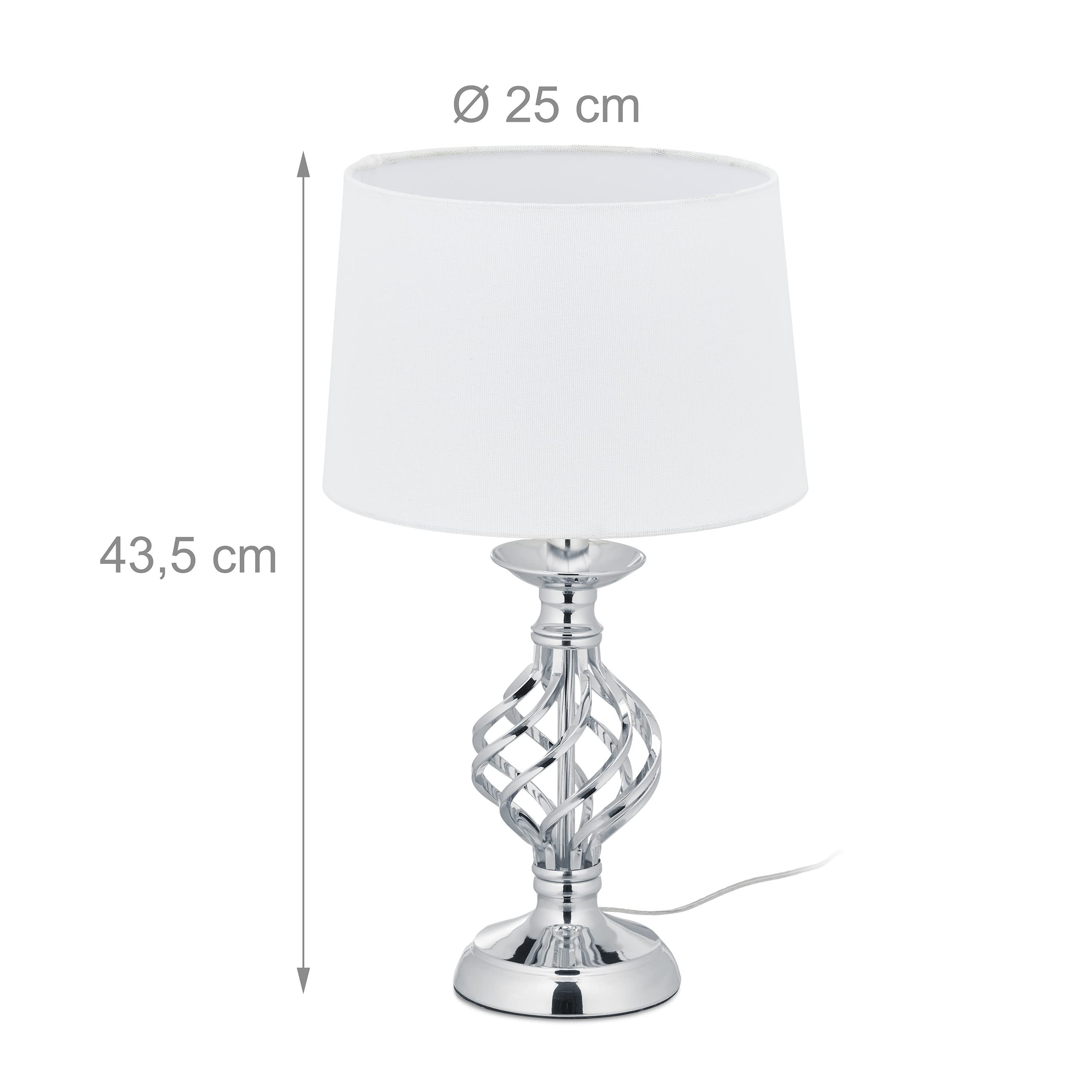 Relaxdays Abat Jour Touch Moderna, Dimmerabile su 3 Livelli di Luce, E14, Lampada da Tavolo per Salotto, Argento/Bianco | Elegante lampada da tavolo, dimmerabile, 3 livelli, E14, 43,5 x 25 cm