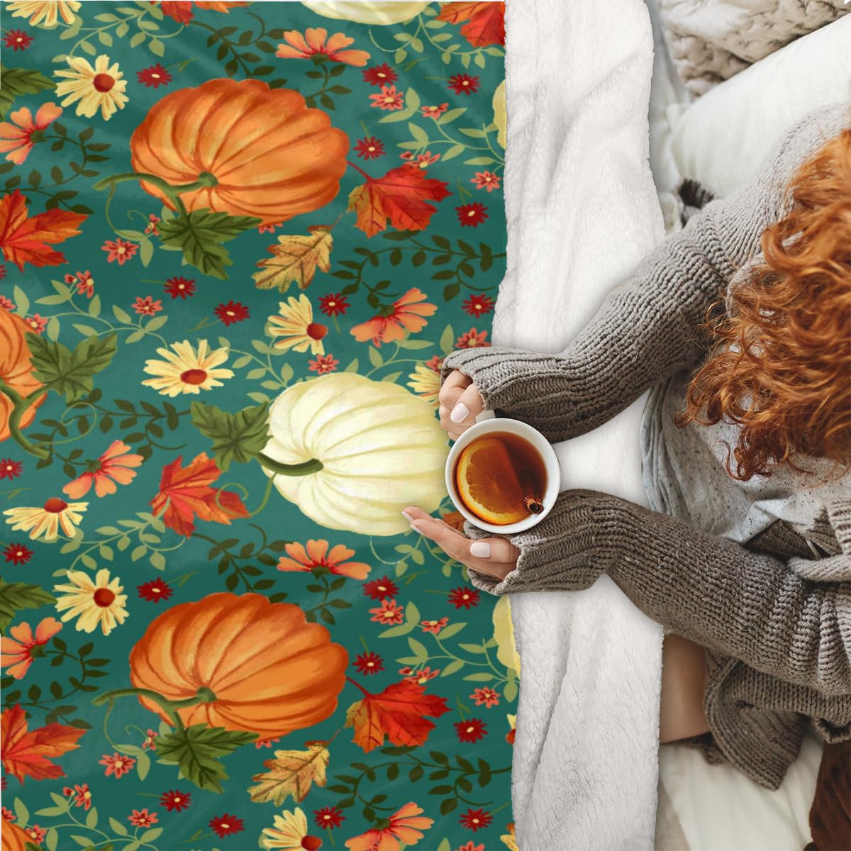 Tupmnbry Herbst-Überwurfdecke – Weicher Flanell Mit Kürbis-Motiv, 152 X 203 Cm