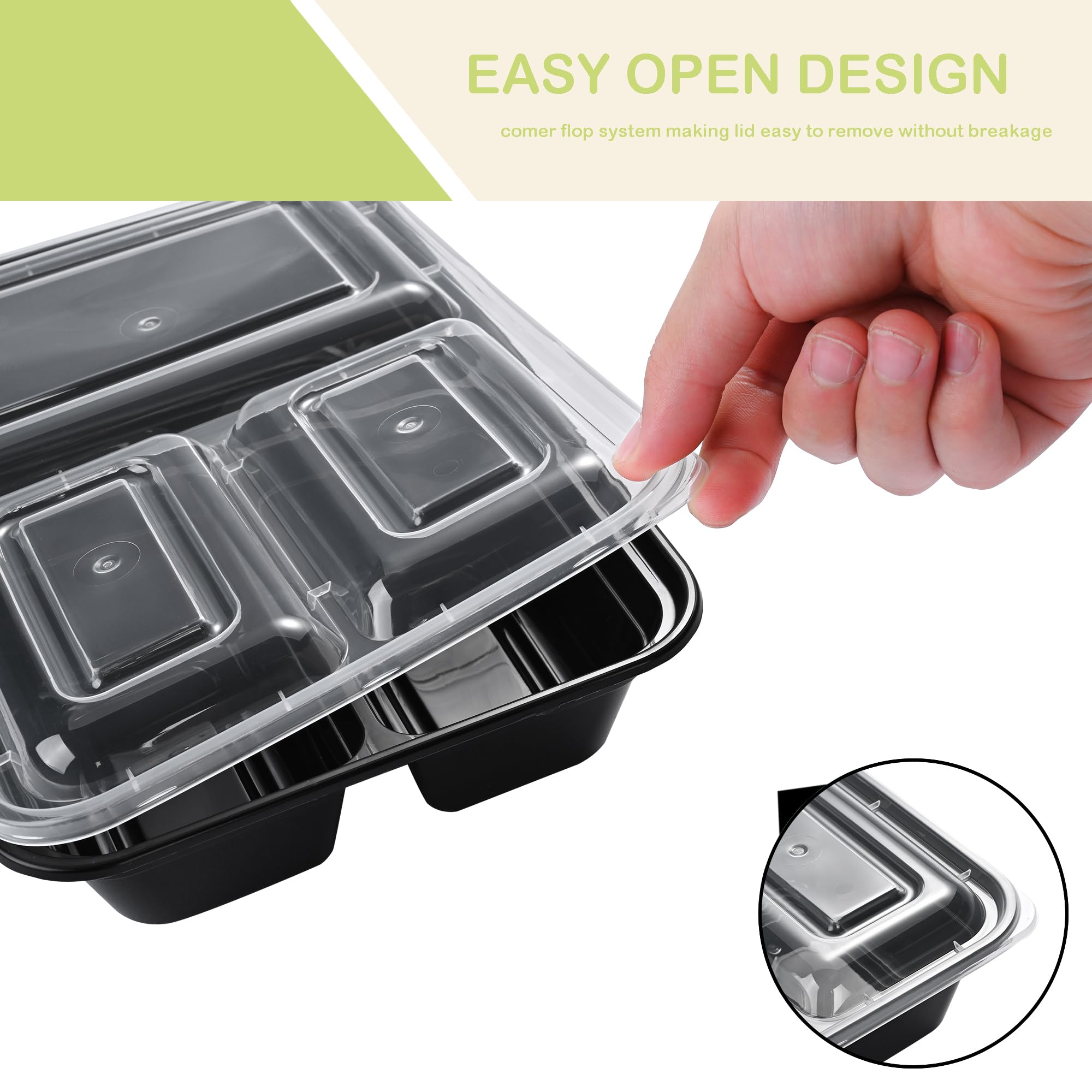 LOKATSE HOME Paquete de 48 recipientes de almacenamiento de alimentos de 3 compartimentos con tapas, reutilizables, sin BPA, apilables, aptos para microondas, lavavajillas y congelador (1,219.0 g)