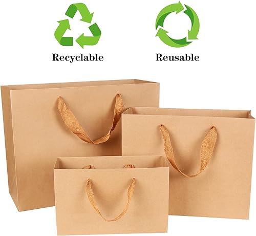 Miniatura 6 de Aimyoo Paquete de 20 bolsas de papel kraft marrón, bolsas de regalo pequeñas con asas de cinta de 8 x 5 x 3 pulgadas, bolsas de fiesta de compras