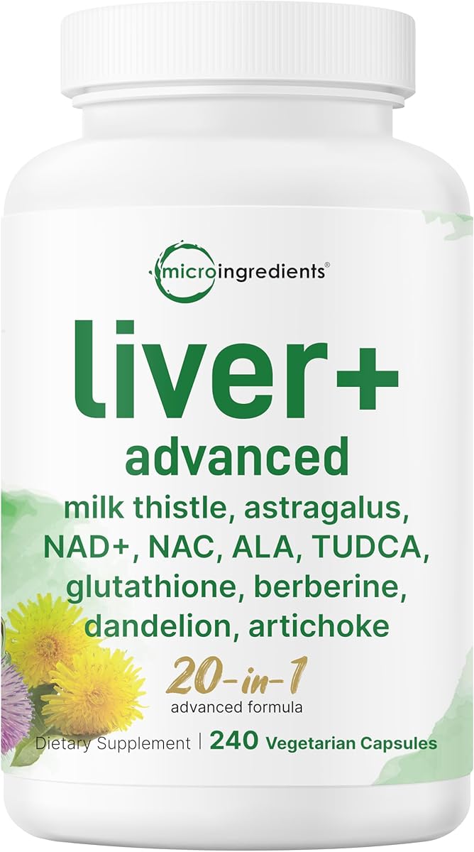 Liver Advanced+, 240 Veggie Capsules | 20-in-1 Complex with Milk Thistle, Dandelion, NAD, NAC, ALA, TUDCA, Glutathione, Artichoke, Turmeric, & Astragalus | Non-GMO, Gluten Free